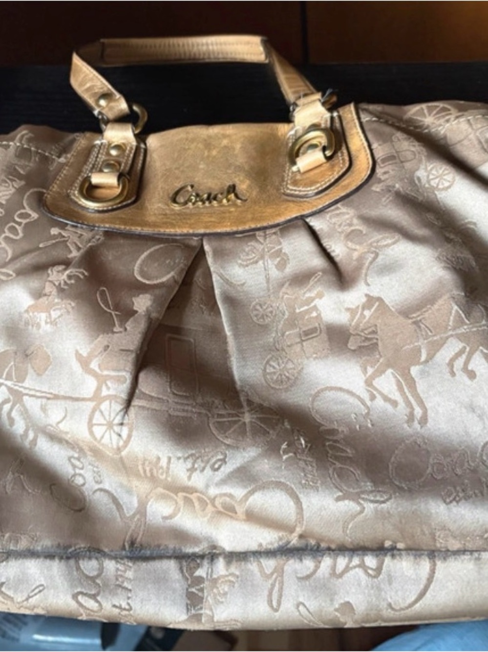 Coach Metallic Taupe Shoulder Bag with Signature Jacquard